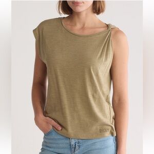 DKNY Khaki Green Women's Asymmetric Twist Shirt sz XL